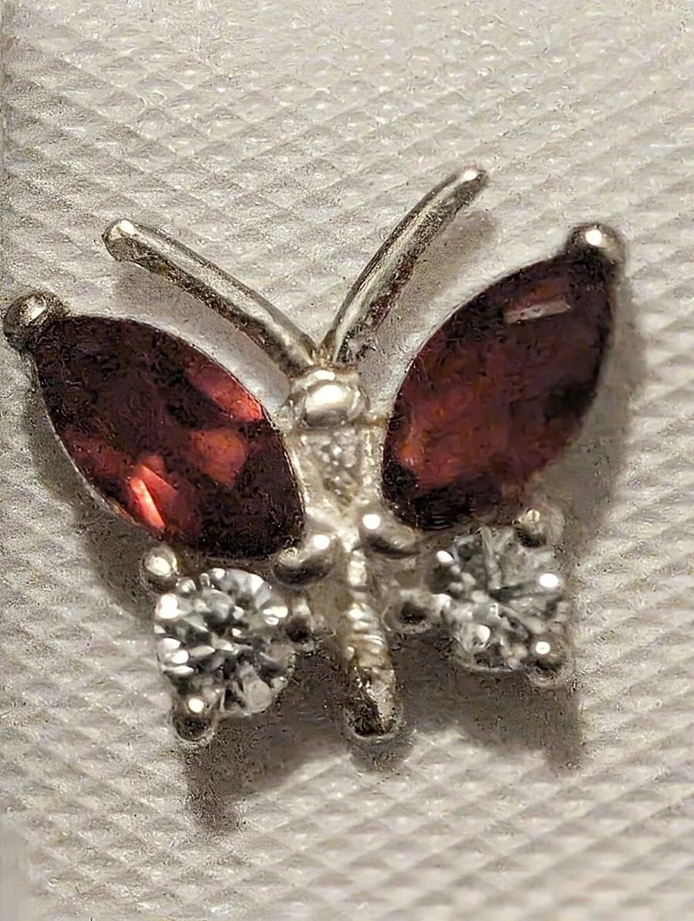 Garnet And CZ Butterfly Earrings Post Back  Set In 925 Sterling Silver